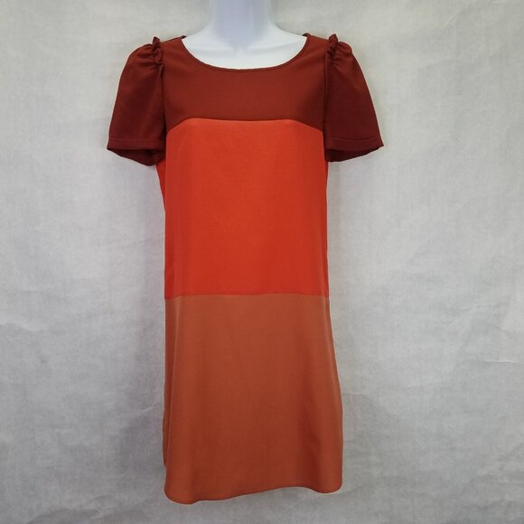 Maison Scotch Shift Dress Women Small Red Colorblock Puff Sleeve Chiffon A-line - Picture 1 of 16